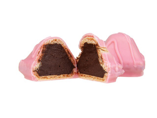 Pink chocolate waffle sweets isolated on the white background