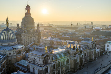 View over Dresden old town with sunset in the background - obrazy, fototapety, plakaty