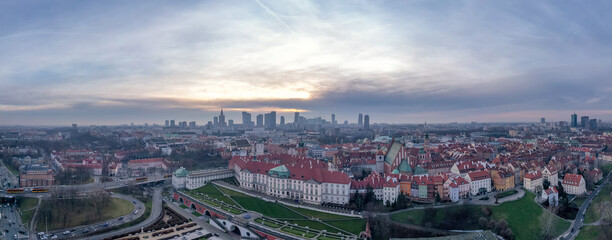 drone shot Panorama of Warsaw