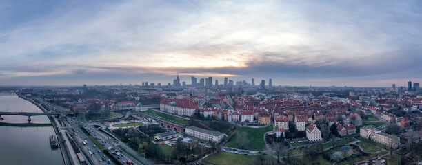 Fototapeta na wymiar drone shot Panorama of Warsaw