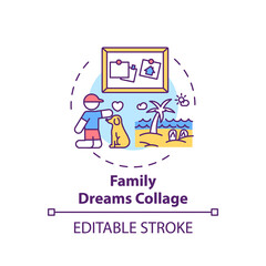 Family dreams collage concept icon. Family fun ideas. Expecting better future for children. Improvements idea thin line illustration. Vector isolated outline RGB color drawing. Editable stroke