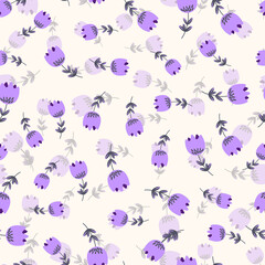 Seamless floral pattern based on traditional folk art ornaments. Colorful flowers on light background. Scandinavian style. Sweden nordic style. Vector illustration. Simple minimalistic pattern.