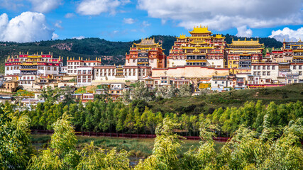 Songzanlin monastery scenic view surrounded by green nature Shangri-La Yunnan China