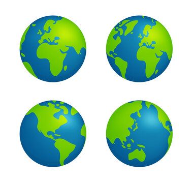 Simplified earth globe vector illustration set