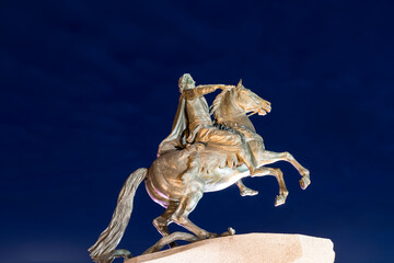 Monument to the Russian Tsar Peter the great called the Bronze Horseman, built on Senatskaya Square in 1782. St. Petersburg. Russia