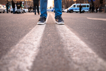 man in two white lines