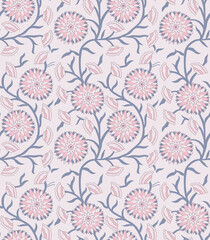 Fototapeta na wymiar Japanese Art Pink Flower Ivy Vector Seamless Pattern