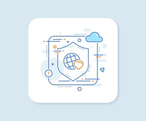 Friends world line icon. Abstract vector button. Friendship love sign. Assistance business symbol. Friends world line icon. Protect shield concept. Vector