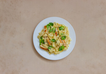 Italian fetuccini alfredo pasta with chicken. National cuisine. Healthy eating.