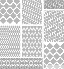 Abstract geometric background design set. Grey and white color ornaments vector colletion. Minimalist square and rhomb patterns vector design