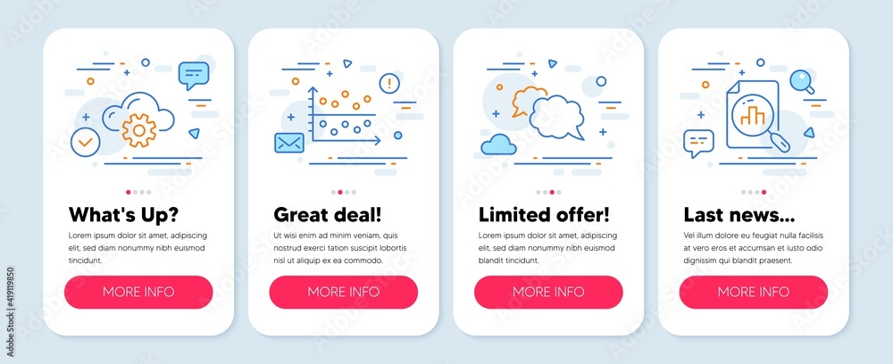 Poster set of education icons, such as messenger, cloud computing, dot plot symbols. mobile screen banners.
