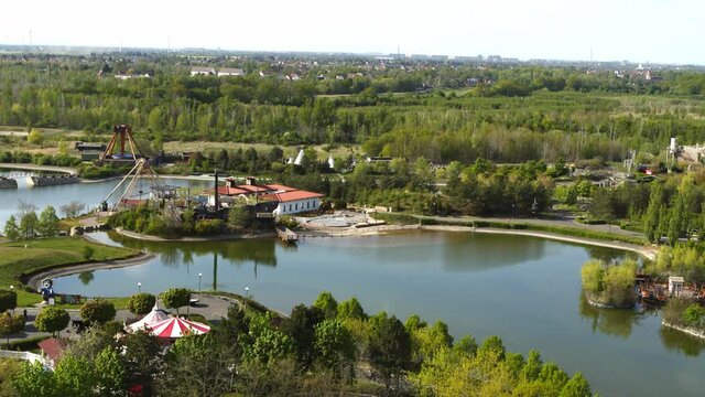 drone flight over amusement park Belantis near Leipzig