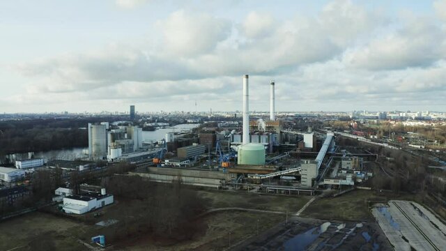 drone flight over power plant in Berlin Vatternfall industrial site