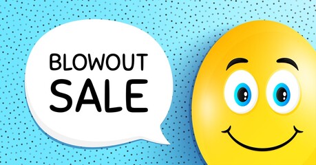 Blowout sale. Easter egg with smile face. Special offer price sign. Advertising discounts symbol. Easter smile character. Blowout sale speech bubble. Yellow egg background. Vector