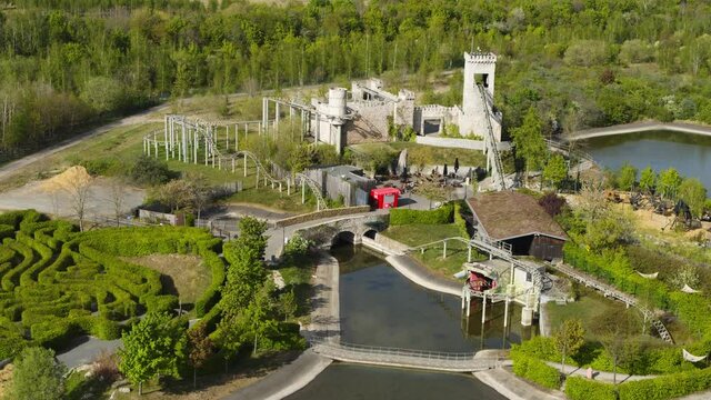 drone flight over amusement park Belantis near Leipzig
