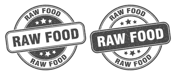 raw food stamp. raw food label. round grunge sign