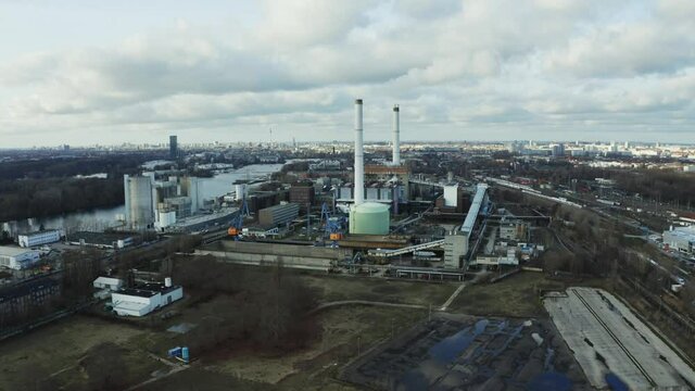 drone flight over power plant in Berlin Vatternfall industrial site