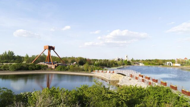 drone flight over amusement park Belantis near Leipzig