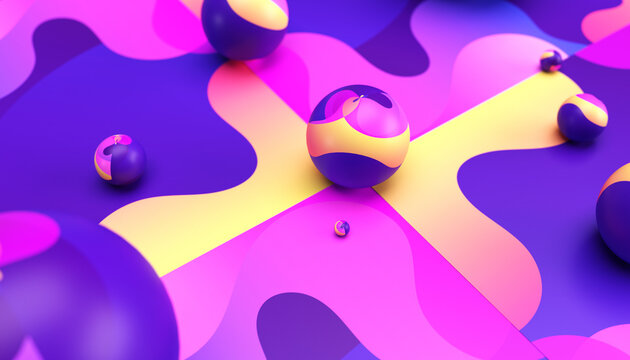 Abstract liquid fluid color shapes. Trendy graphic wallpaper 3D illustration.