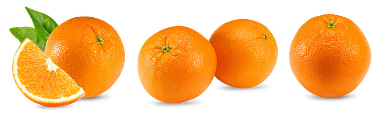 collection of orange fruits isolated on white background. healthy food. clipping path