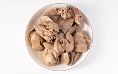 Watered chicken liver on pure white background