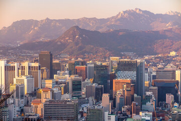 Fototapeta premium Seoul city skyline, view of South Korea