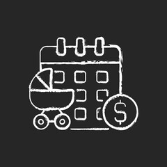 Paid maternity leave chalk white icon on black background. Protection of the rights of women. Mother care. Difficulties of motherhood. Feminism movement. Isolated vector chalkboard illustration