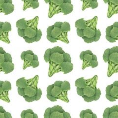 a seamless pattern of detailed broccoli on a white. organic food, farmers market