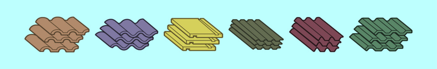 set of roof tiles cartoon icon design template with various models. vector illustration isolated on blue background
