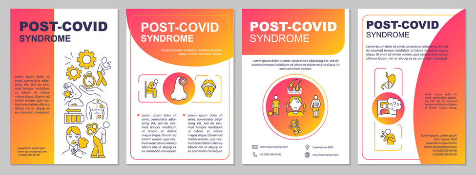 Post Covid Syndrome Brochure Template. Health Condition After Pandemia. Flyer, Booklet, Leaflet Print, Cover Design With Linear Icons. Vector Layouts For Magazines, Annual Reports, Advertising Posters