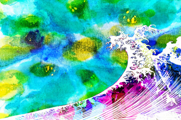 浮世絵　カラフル波　その1	