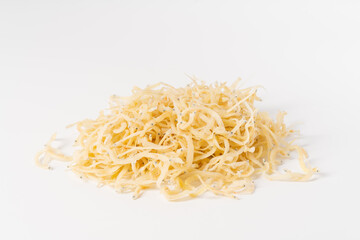 Dried spaghetti fish on pure white background
