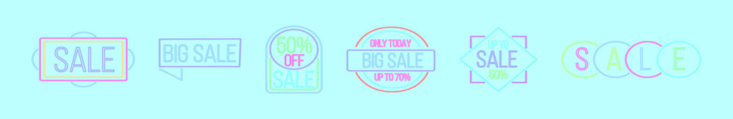 set of neon sale cartoon icon design template with various models. vector illustration isolated on blue background