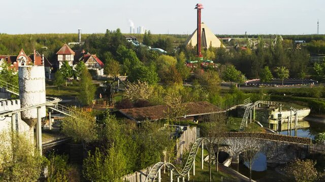 drone flight over amusement park Belantis near Leipzig