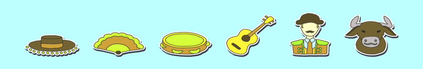 set of bullfighter cartoon icon design template with various models. vector illustration isolated on blue background