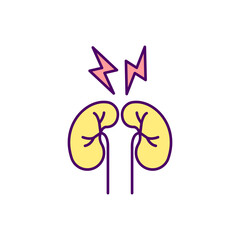 Pain in chest RGB color icon. Respiratory conditions. Symptoms in kidneys of coronavirus. Breathing problems and cough. Treatment and medicine. Pneumonia and covid-19. Isolated vector illustration