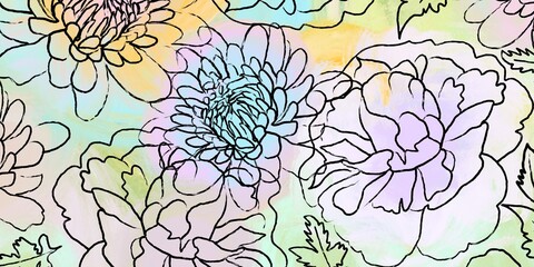 Abstract background with peonies and chrysanthemums suitable for your design