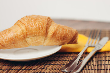 fresh croissants on the table breakfast food ration morning