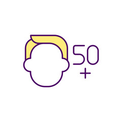 Age of people at risk for infection disease yellow RGB color icon. Severe illness. Older adults increase risk of getting coronavirus. Medicine conditions. Isolated vector illustration