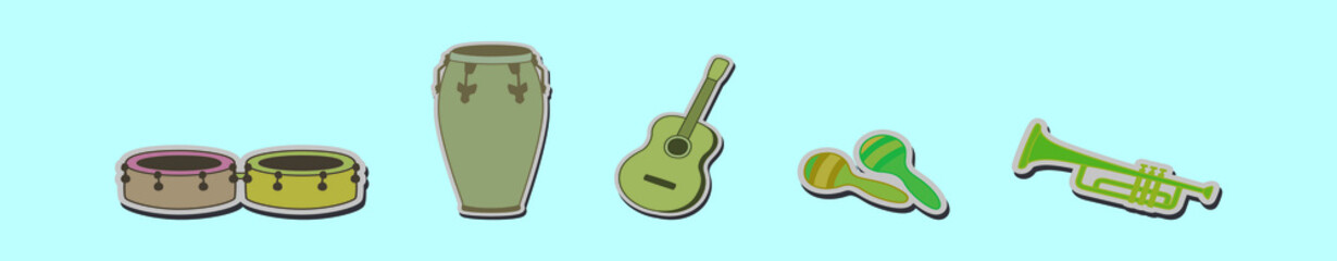 set of music instruments cartoon icon design template with various models. vector illustration isolated on blue background