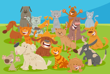 Obraz na płótnie Canvas cartoon dogs and cats comic animal characters group