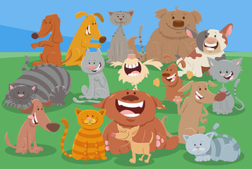 cartoon dogs and cats funny animal characters group