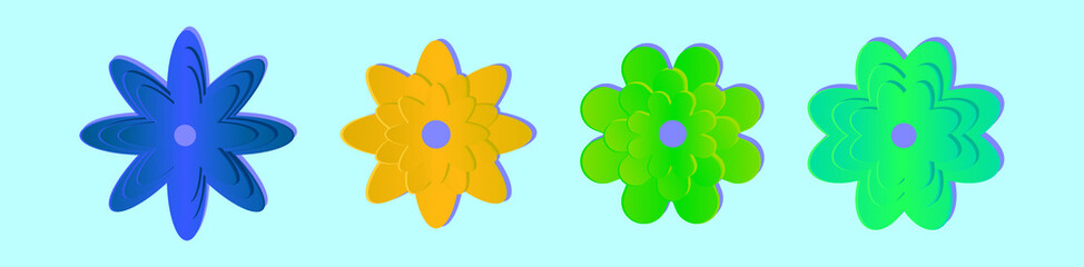 set of floral paper craft cartoon icon design template with various models. vector illustration isolated on blue background