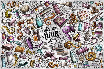 Doodle cartoon set of Hair Salon objects and symbols