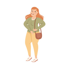Plus Size Redhead Woman Standing and Smiling Vector Illustration