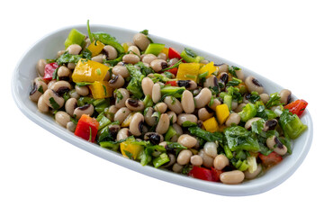 Dry Cowpea Salad appetizer isolated on a white background. Healthy vegan food. Local name börülce salatası