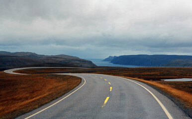 Curvy highway in Norway.
Norwegian steppes and autumn colors.
Road to North Cape.