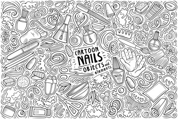 Doodle cartoon set of Nail Salon objects and symbols