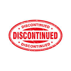 Abstract Red Grungy Discontinued Rubber Stamp Sign with Oval Shape Illustration Vector, Discontinued Text Seal, Mark, Label Design Template