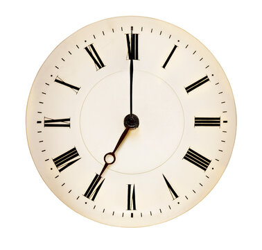 Seven o'clock. Clock face pointing wake up time conept